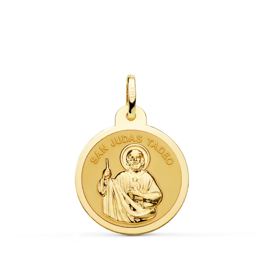 18K MEDALLA ORO AMARILLO SAN JUDAS TADEO EN BRILLO 18 MM
