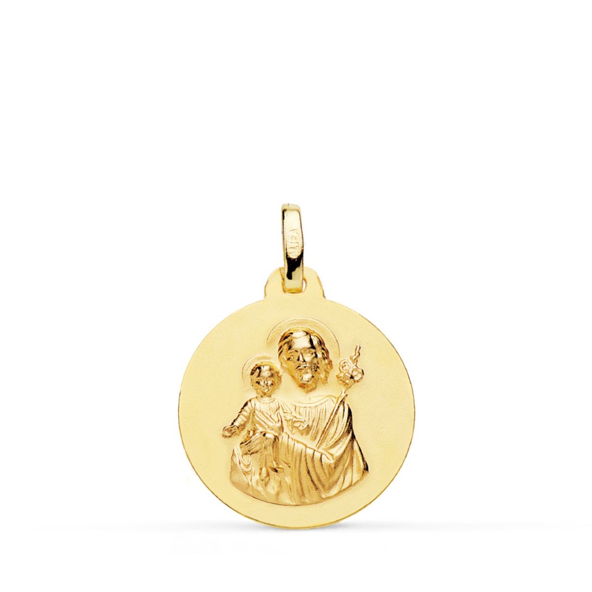 Medalla San Jose Matizada Lisa 18 mm de oro amarillo 18K