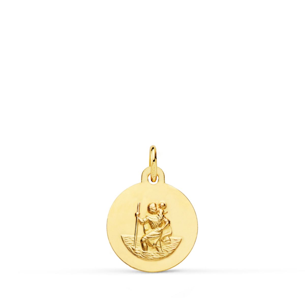 Medalla San Cristobal Lisa Matizada 12 mm de oro amarillo 18K