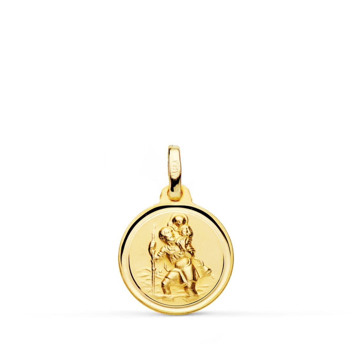 18K MEDALLA ORO AMARILLO SAN CRISTOBAL MATIZADO BISEL 14 MM