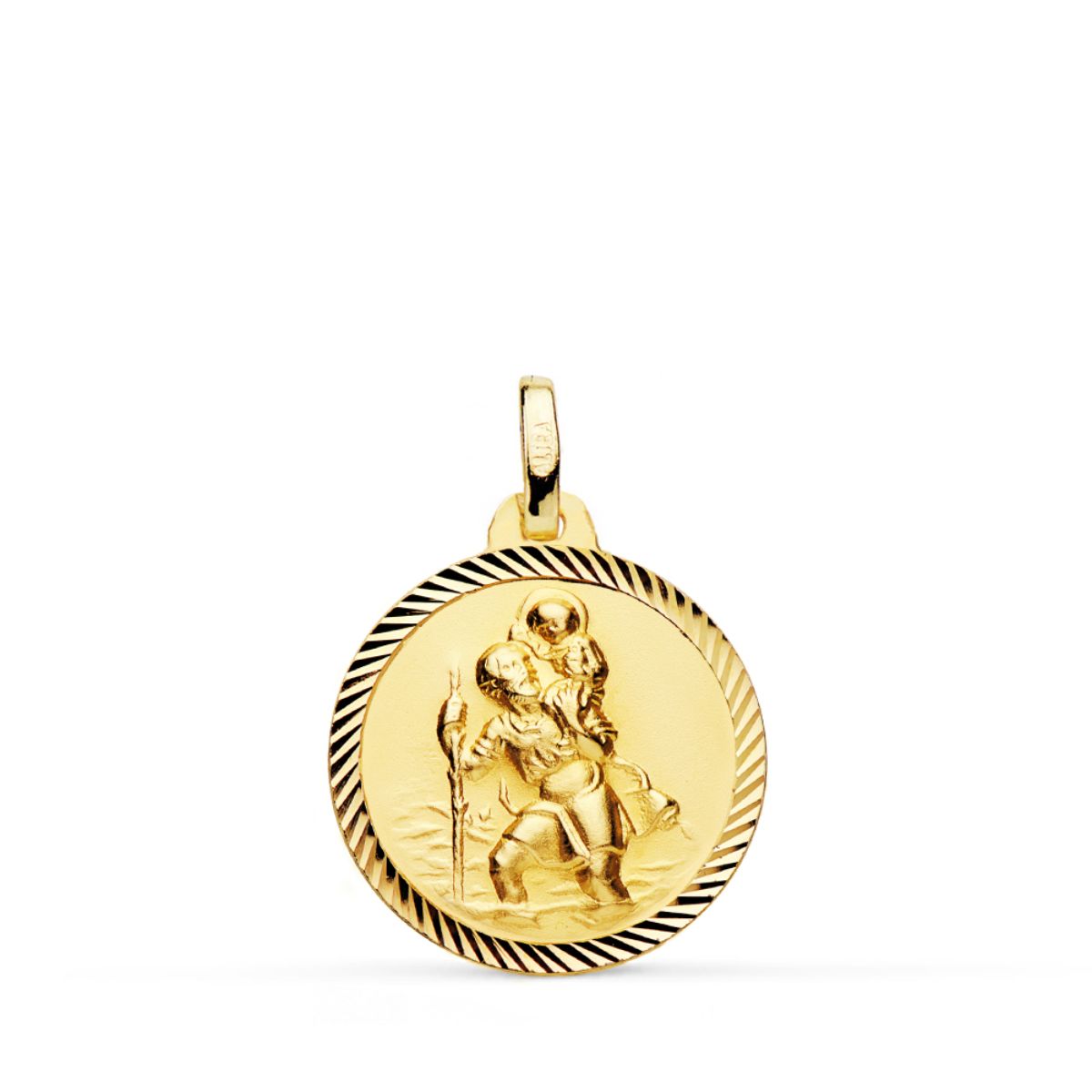 Medalla San Cristobal Borde Helice 18 mm de oro amarillo 18K