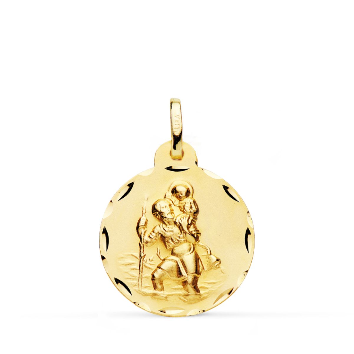 Medalla San Cristobal Tallada 20 mm de oro amarillo 18K