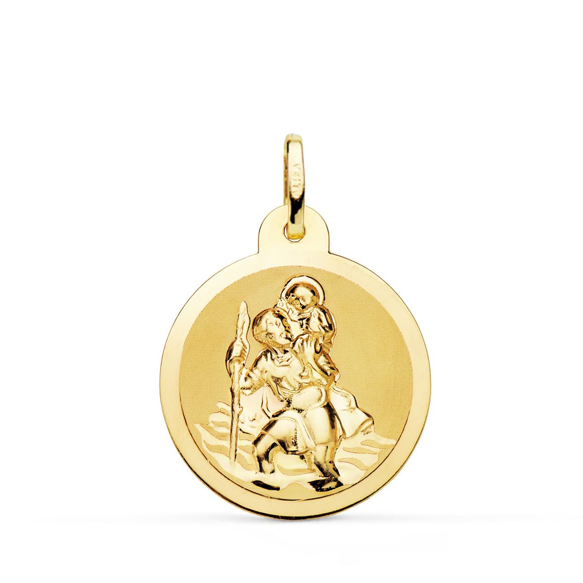 Medalla San Cristobal Brillo y Mate 22 mm de oro amarillo 18K
