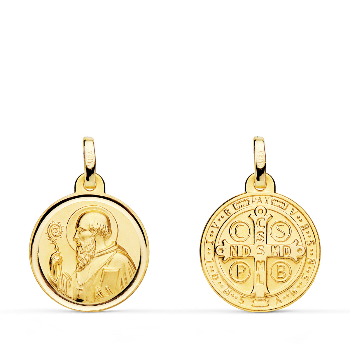 Escapulario San Benito Bisel 16 mm de oro amarillo 18K