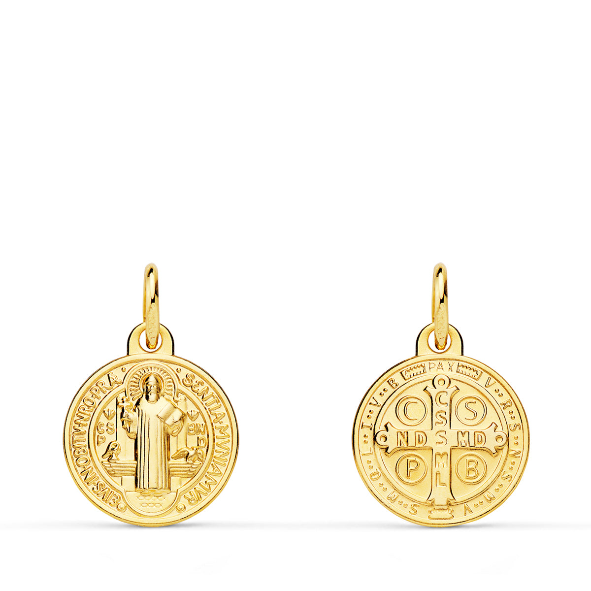 9K MEDALLA ORO AMARILLO ESCAPULARIO ORO AMARILLO SAN BENITO MONJE 12 MM
