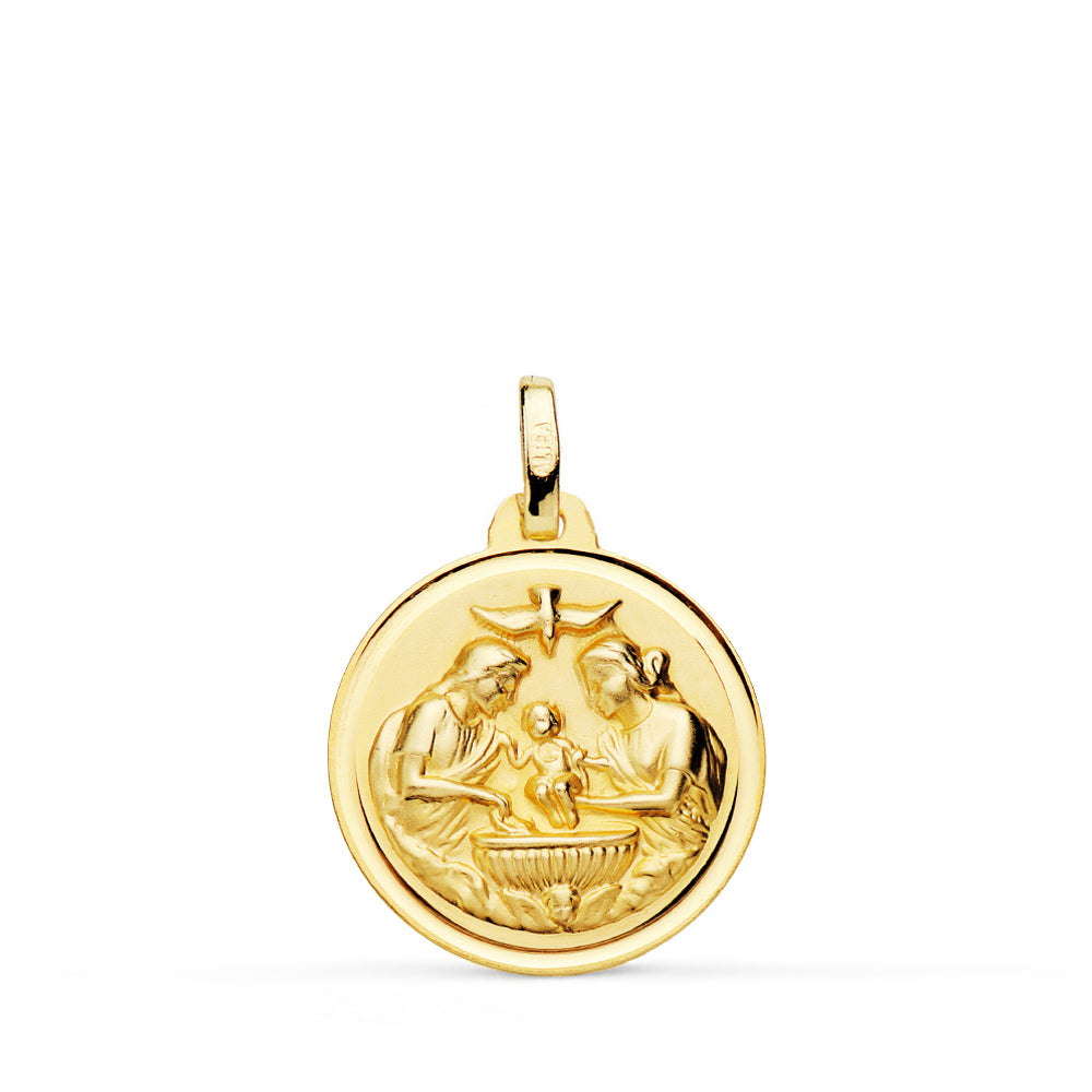 Medalla Nuevo Bautismo Bisel 18 mm de oro amarillo 18K
