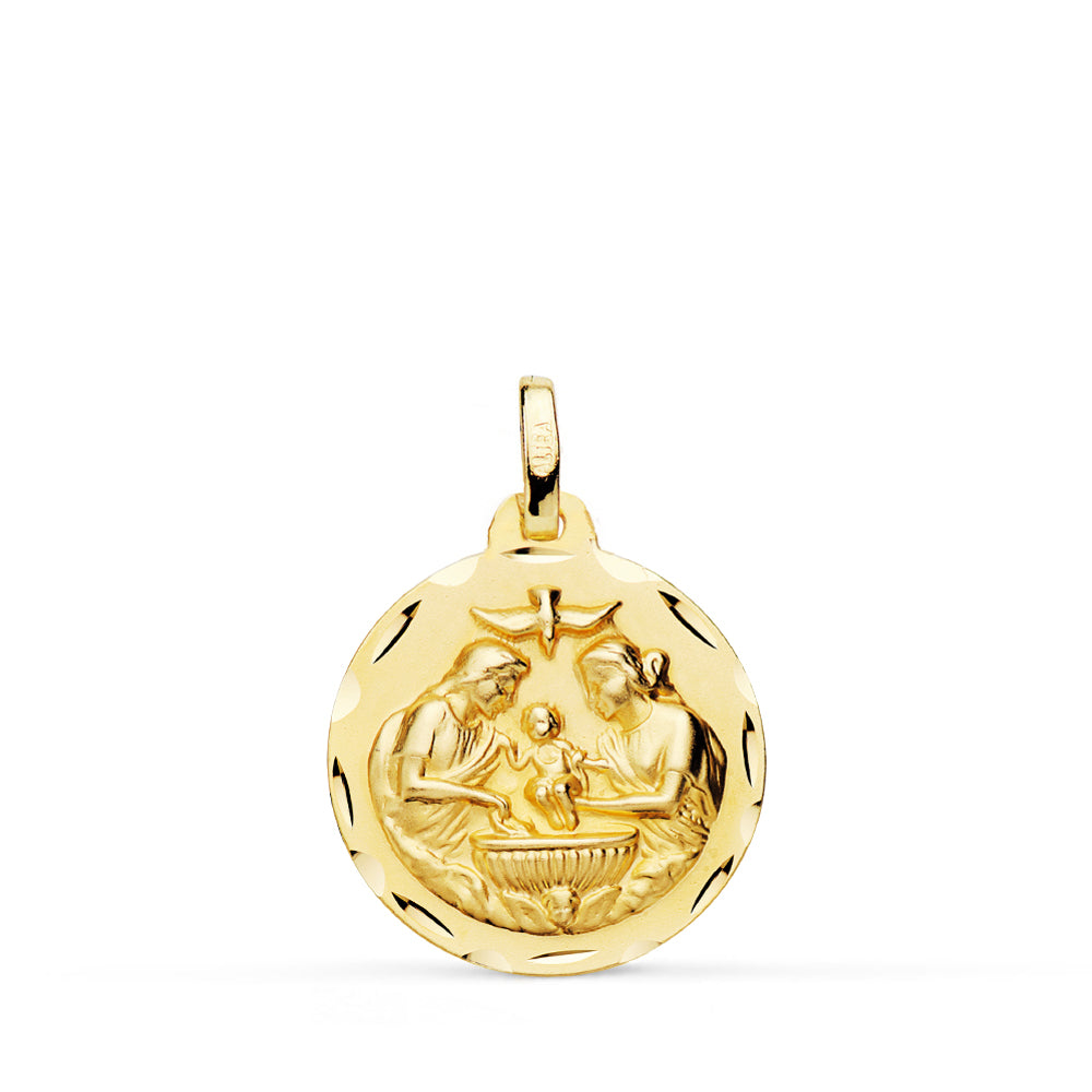 18K MEDALLA ORO AMARILLO NUEVO BAUTISMO TALLADA 18 MM