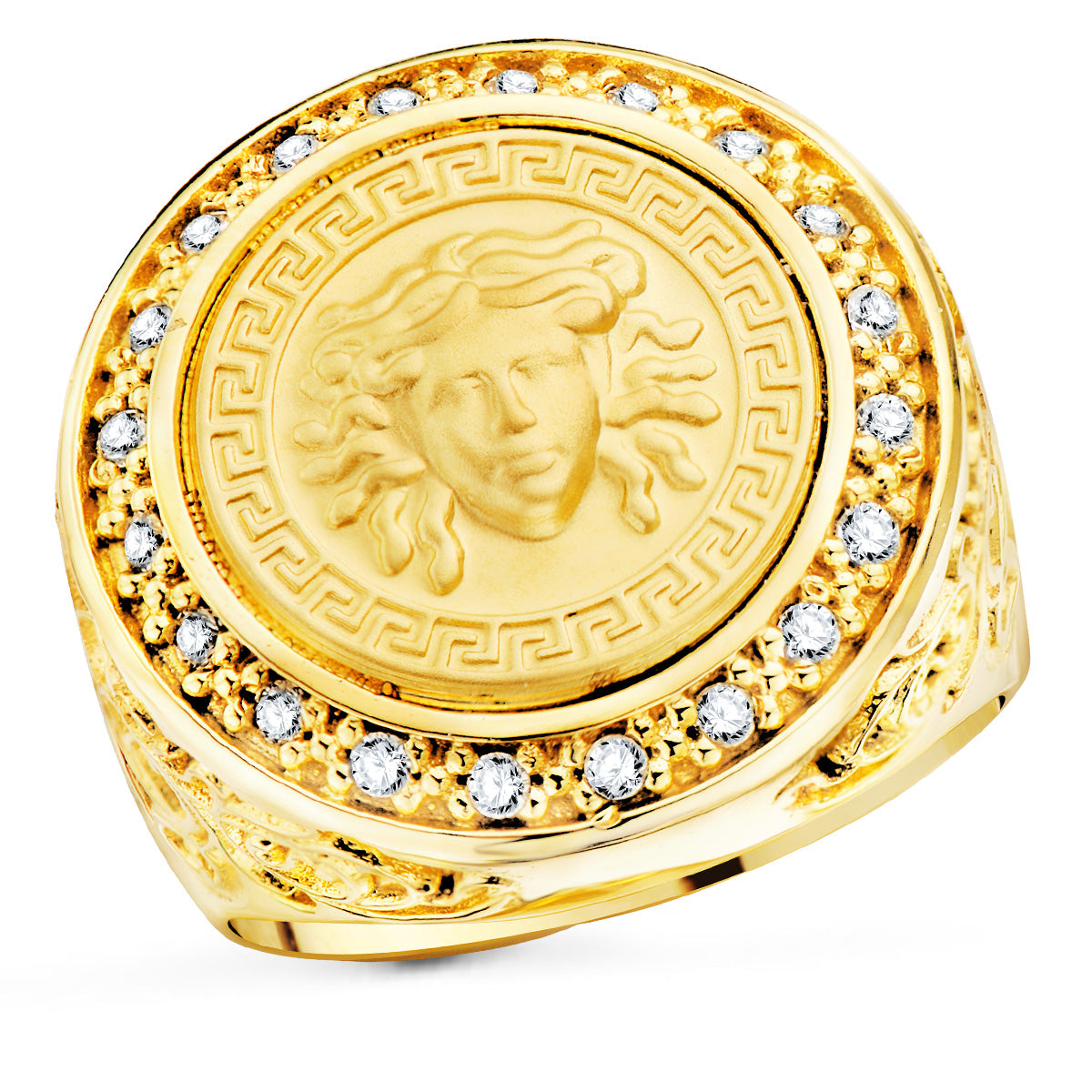 Sello Medusa Versace Mate 15 mm con Circonita Ancho 21 mm de oro amarillo 18K