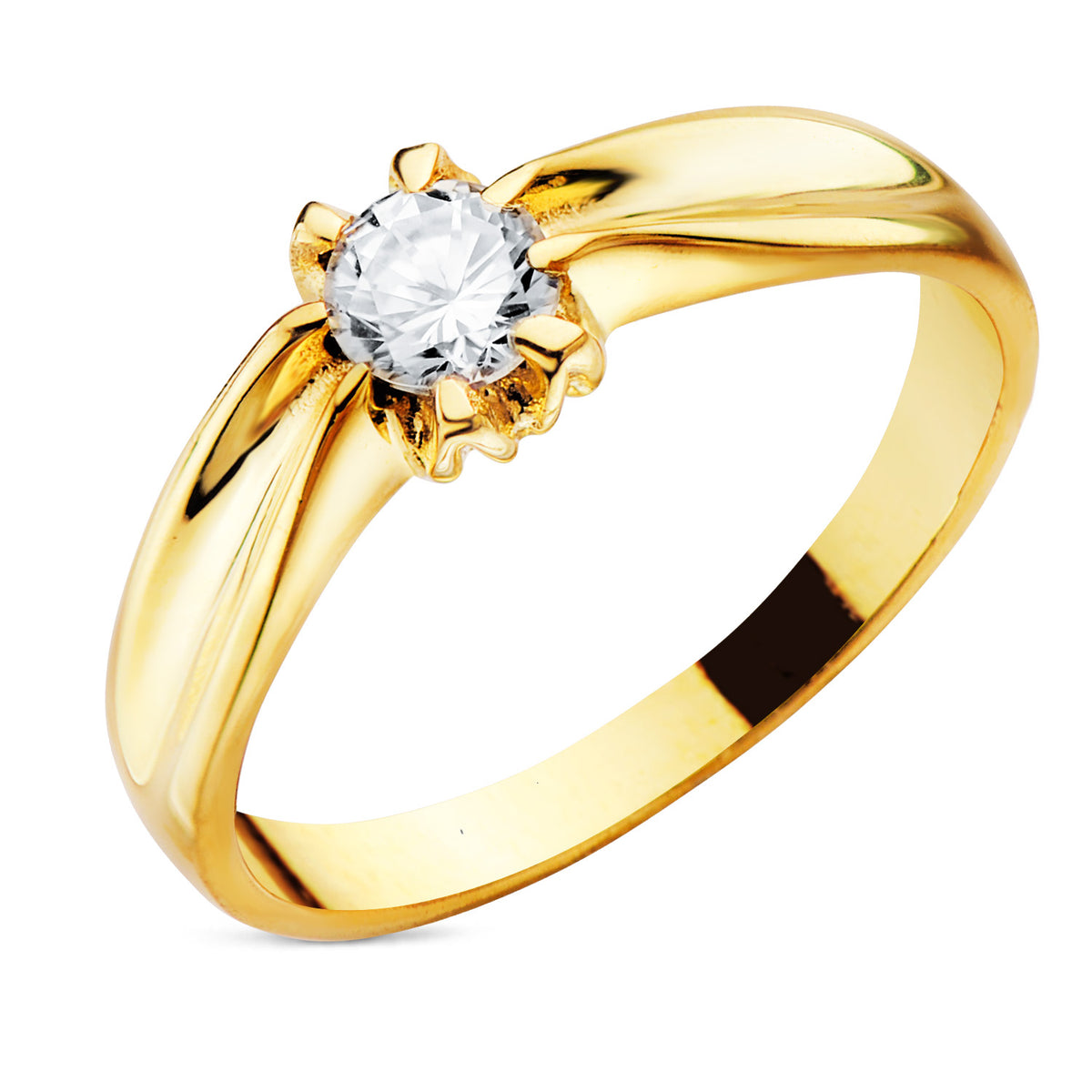 Solitario Macizo Circonita de 5 mm con Garras Forrado de oro amarillo 18K