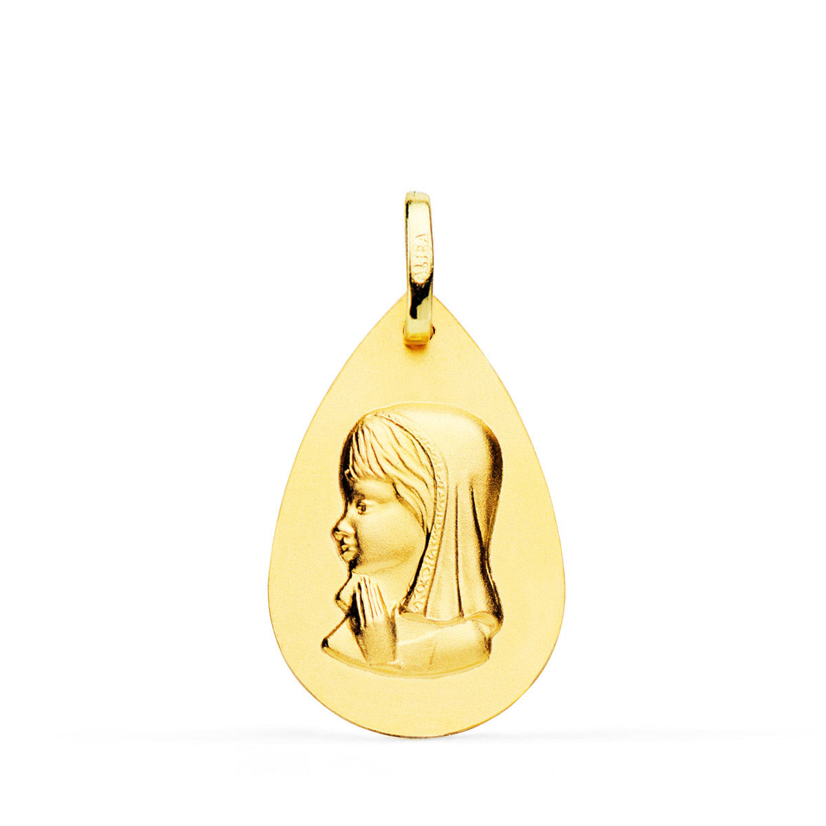 Medalla Virgen Niña Gota Liso 23 x 15 mm de oro amarillo 18K
