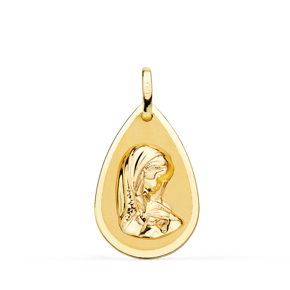 Medalla Virgen Niña Gota en Brillo y Mate 23 x 15 mm de oro amarillo 18K