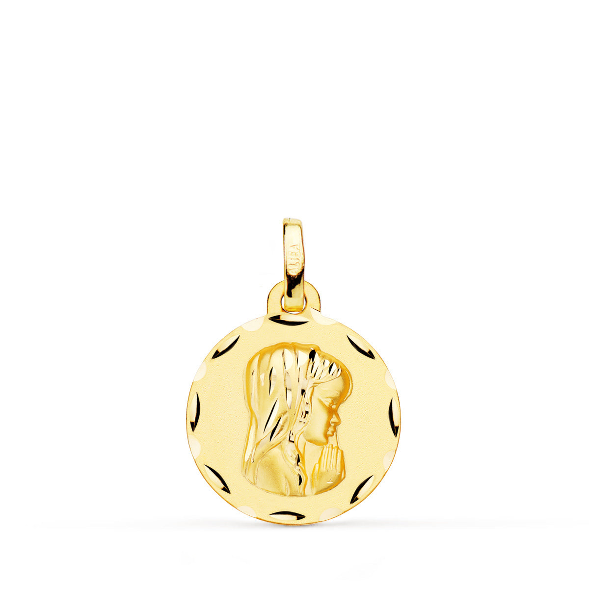 9K MEDALLA ORO AMARILLO VIRGEN NIÑA MATIZADA TALLADA 16 MM