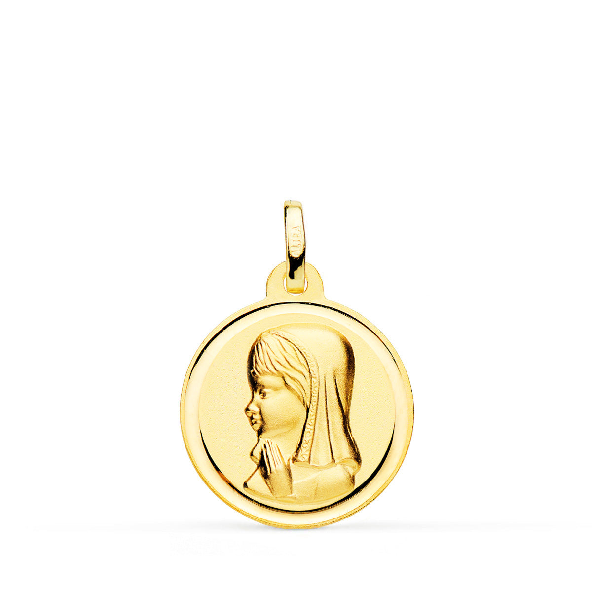 Medalla Virgen Niña Bisel 18 mm de oro amarillo 18K
