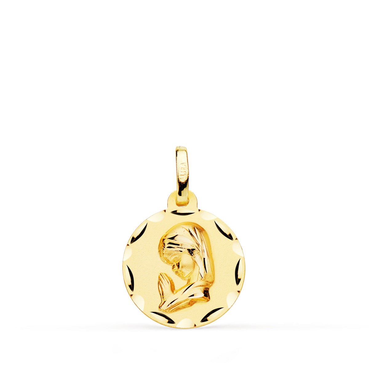 18K MEDALLA ORO AMARILLO VIRGEN NIÑA TALLADA 14 MM