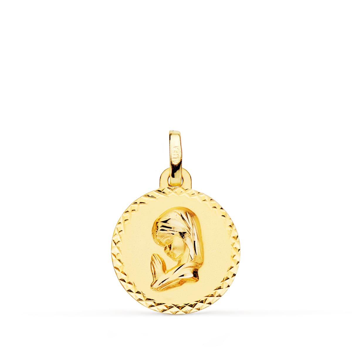 18K MEDALLA ORO AMARILLO VIRGEN NIÑA TALLA CRUZADA 16 MM