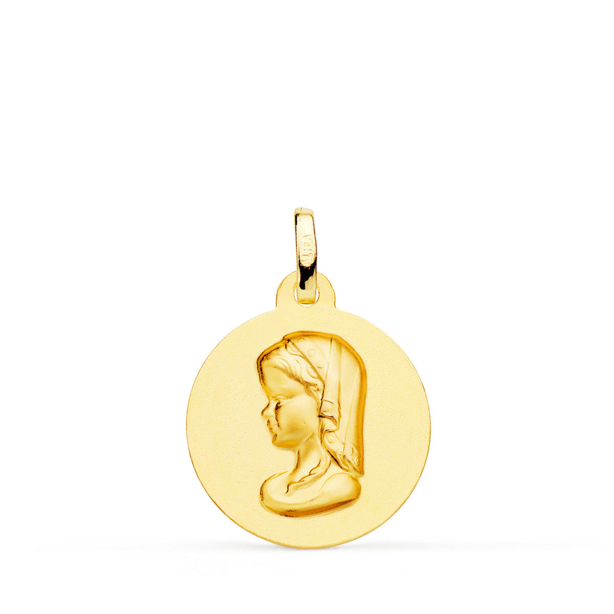Medalla Virgen Niña Lisa Matizada 18 mm de oro amarillo 18K