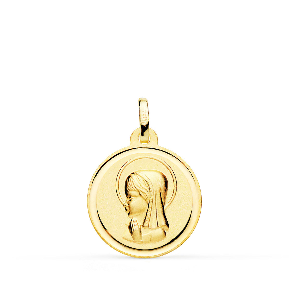 Medalla Virgen Niña Bisel 18 mm de oro amarillo 18K