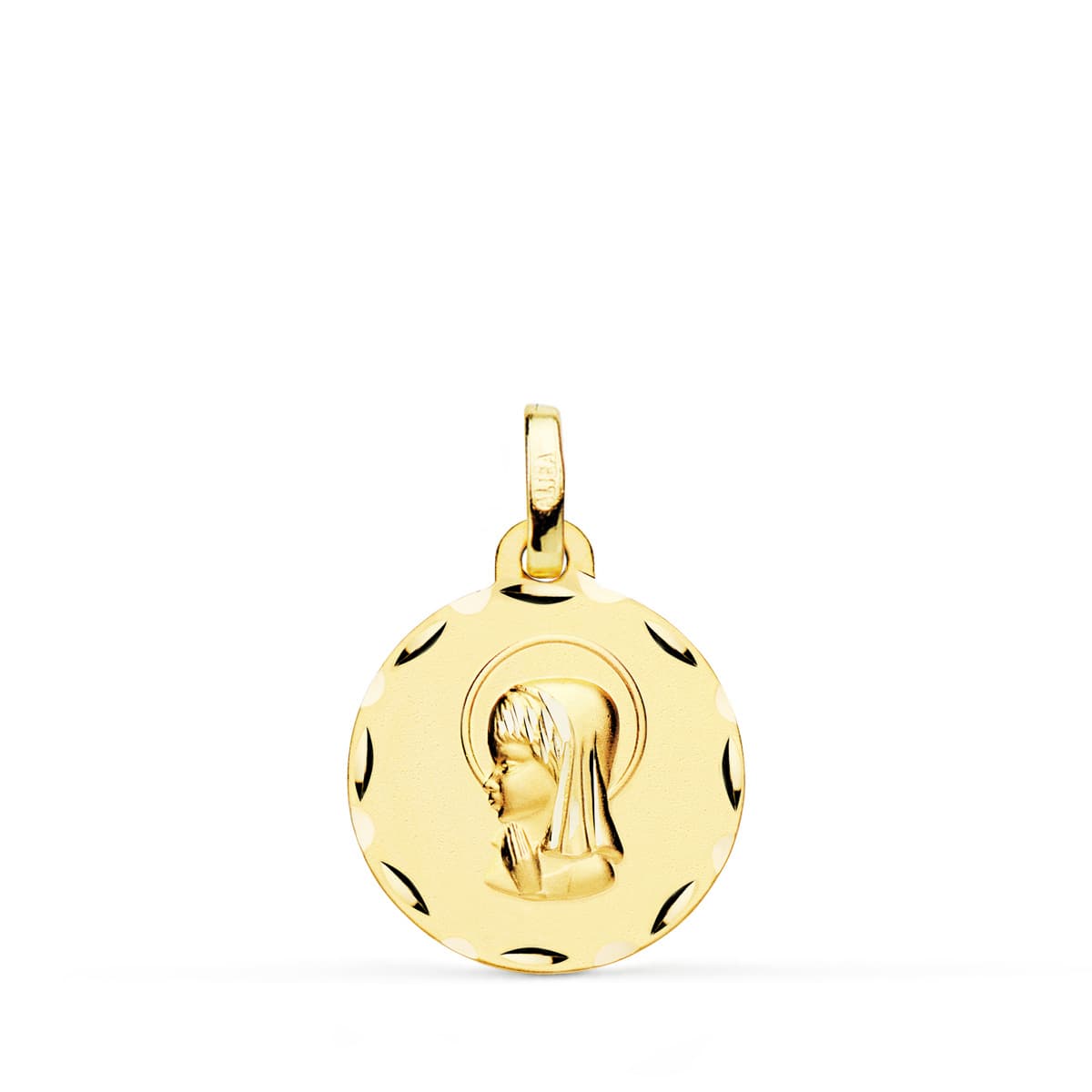 18K MEDALLA ORO AMARILLO VIRGEN NIÑA TALLADA 16 MM