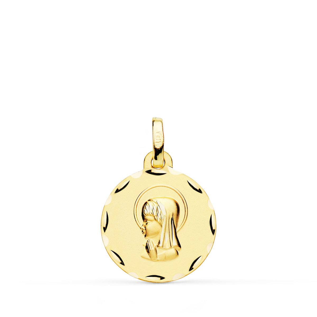 Medalla Virgen Niña Tallada 16 mm de oro amarillo 9K