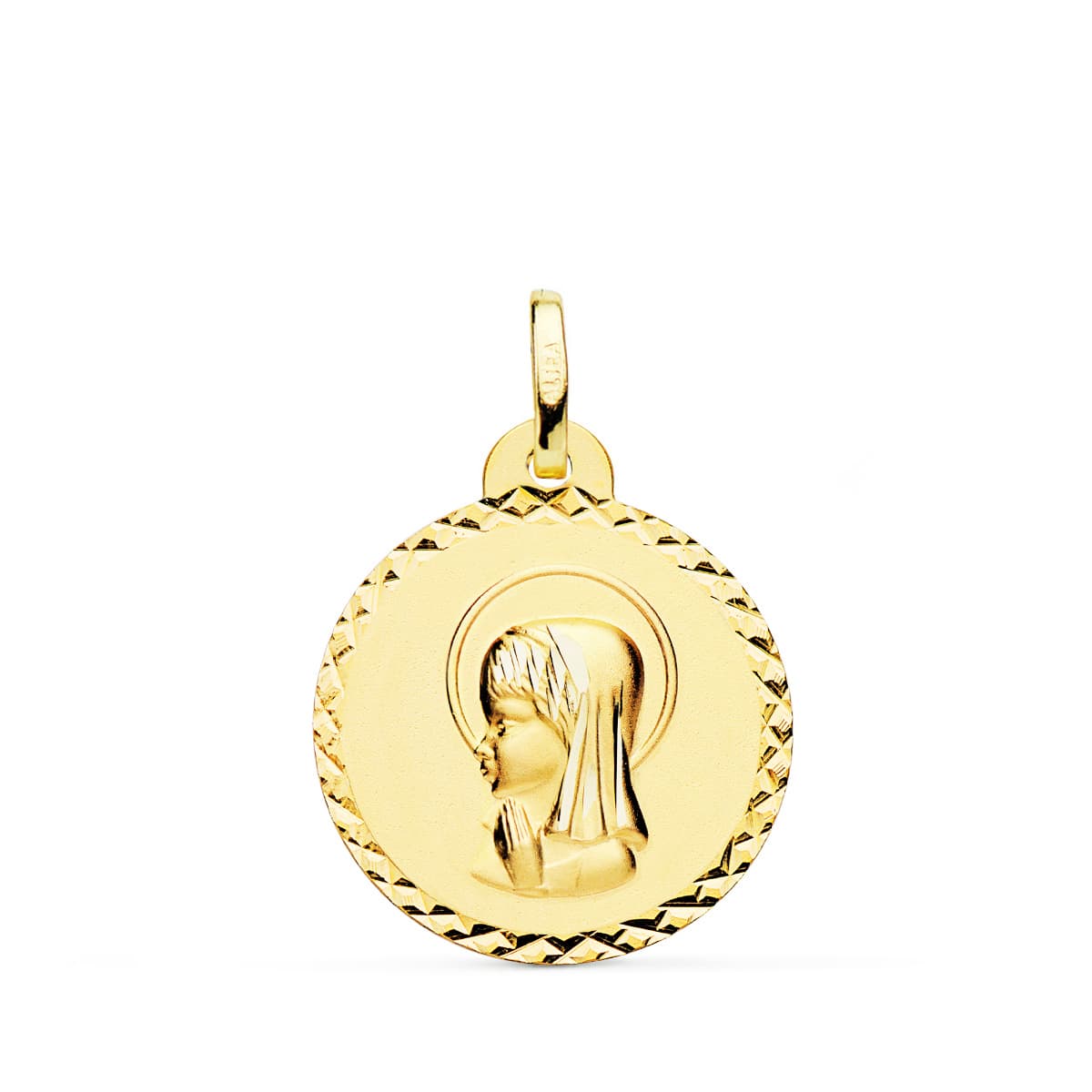 Medalla Virgen Niña Talla Cruzada 20 mm de oro amarillo 9K