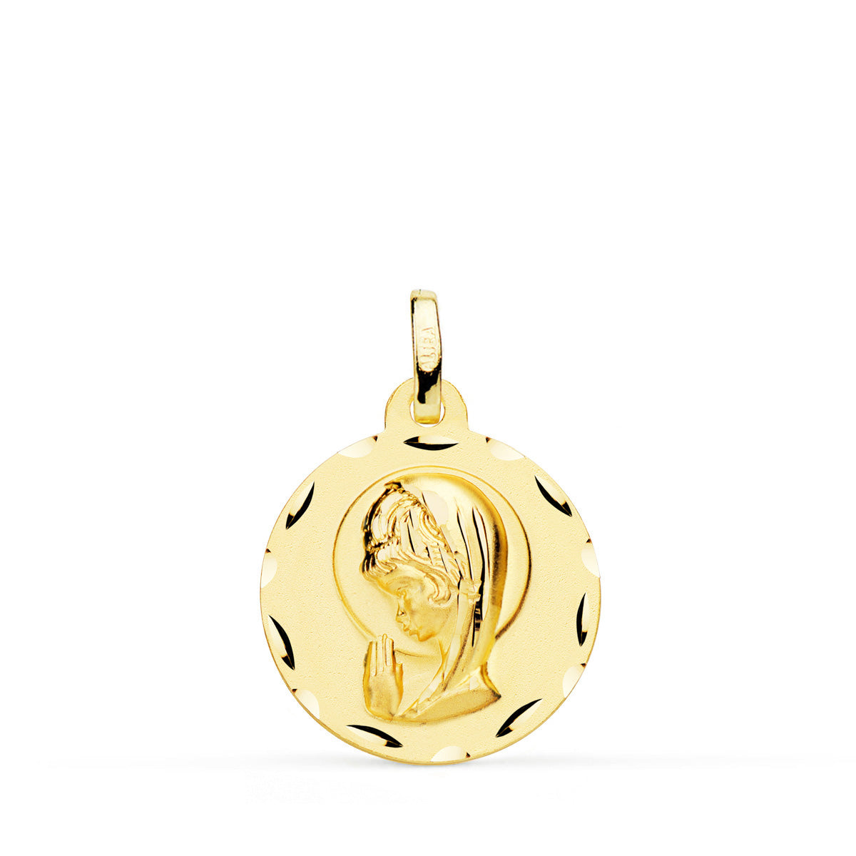 Medalla Virgen Niña Bisel 16 mm de oro amarillo 18K