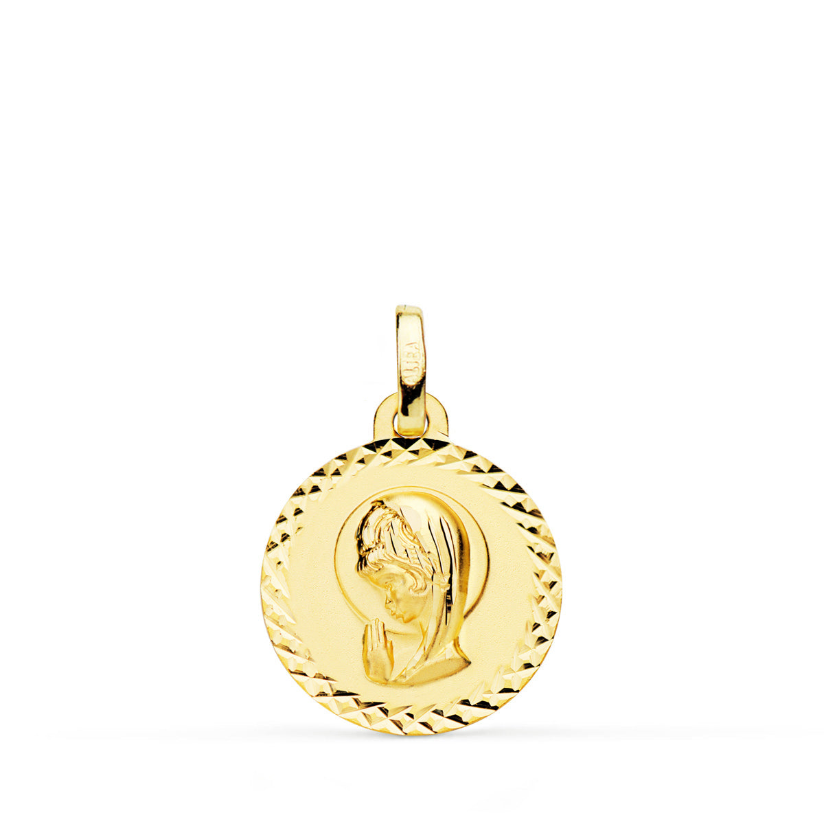 Medalla Virgen Niña Talla Cruzada 16 mm de oro amarillo 18K