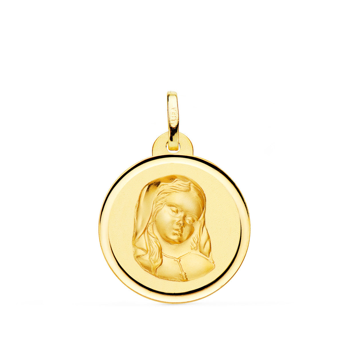 Medalla Virgen Niña Rezando Bisel 20 mm de oro amarillo 18K