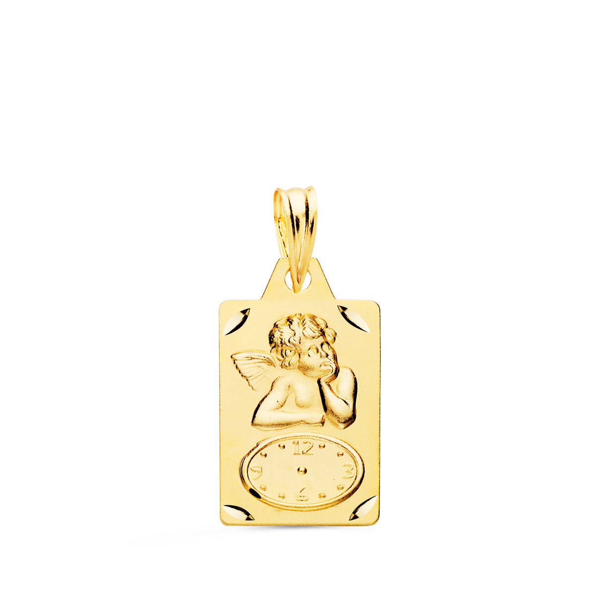 Medalla Rectangulo Angelito Burlon con Reloj Tallada 19 x 11 mm de oro amarillo 18K