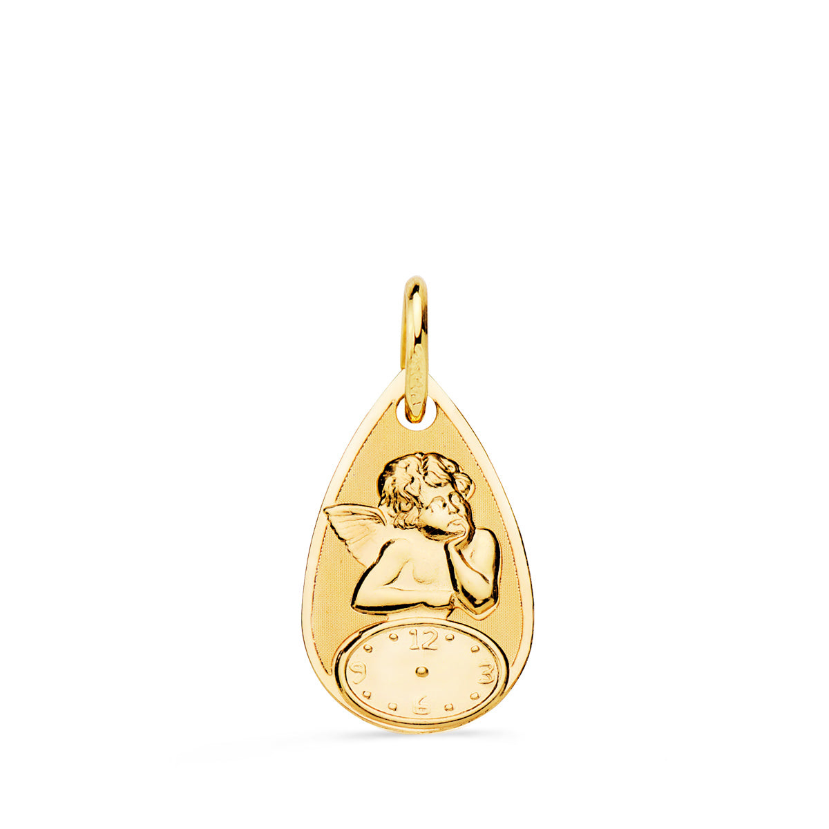 Medalla Gota Angelito Burlon con Reloj Brillo y Mate 19 x 11 mm de oro amarillo 18K