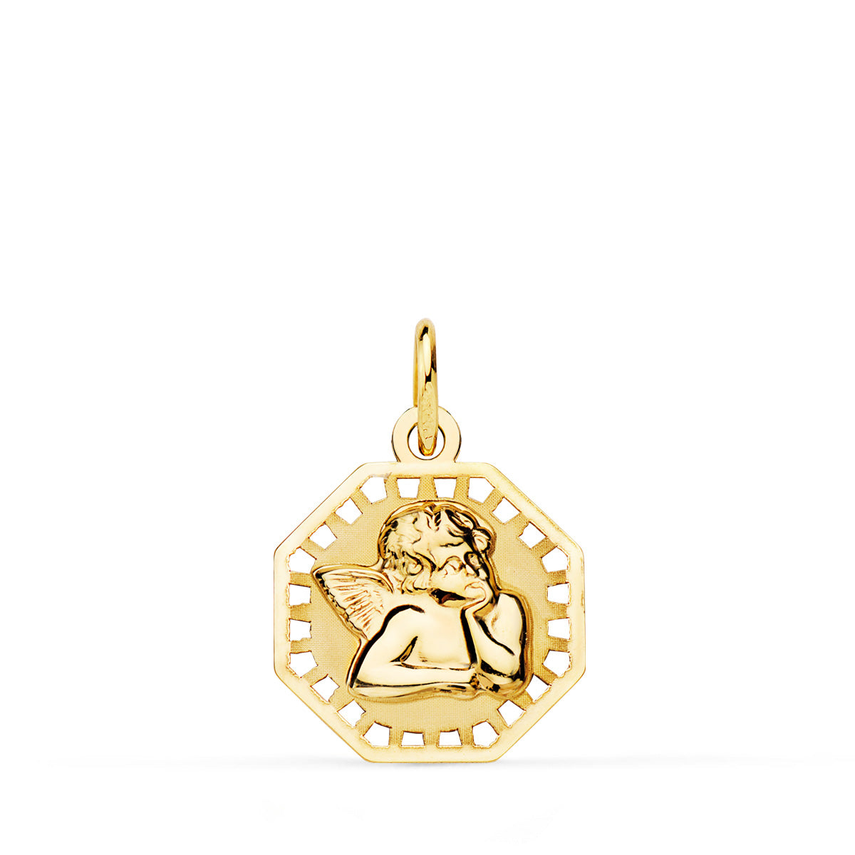 Medalla Octogonal Angelito Burlon Brillo y Mate 14 x 14 mm de oro amarillo 18K