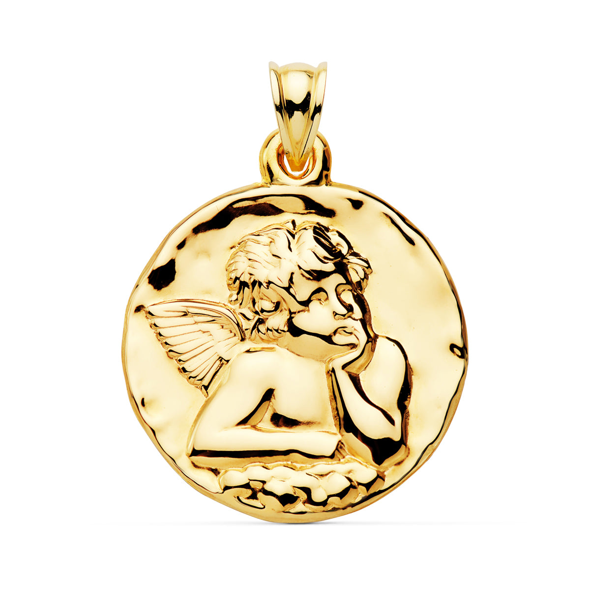 Medalla Angel Burlon Brillo 35 mm de oro amarillo 18K