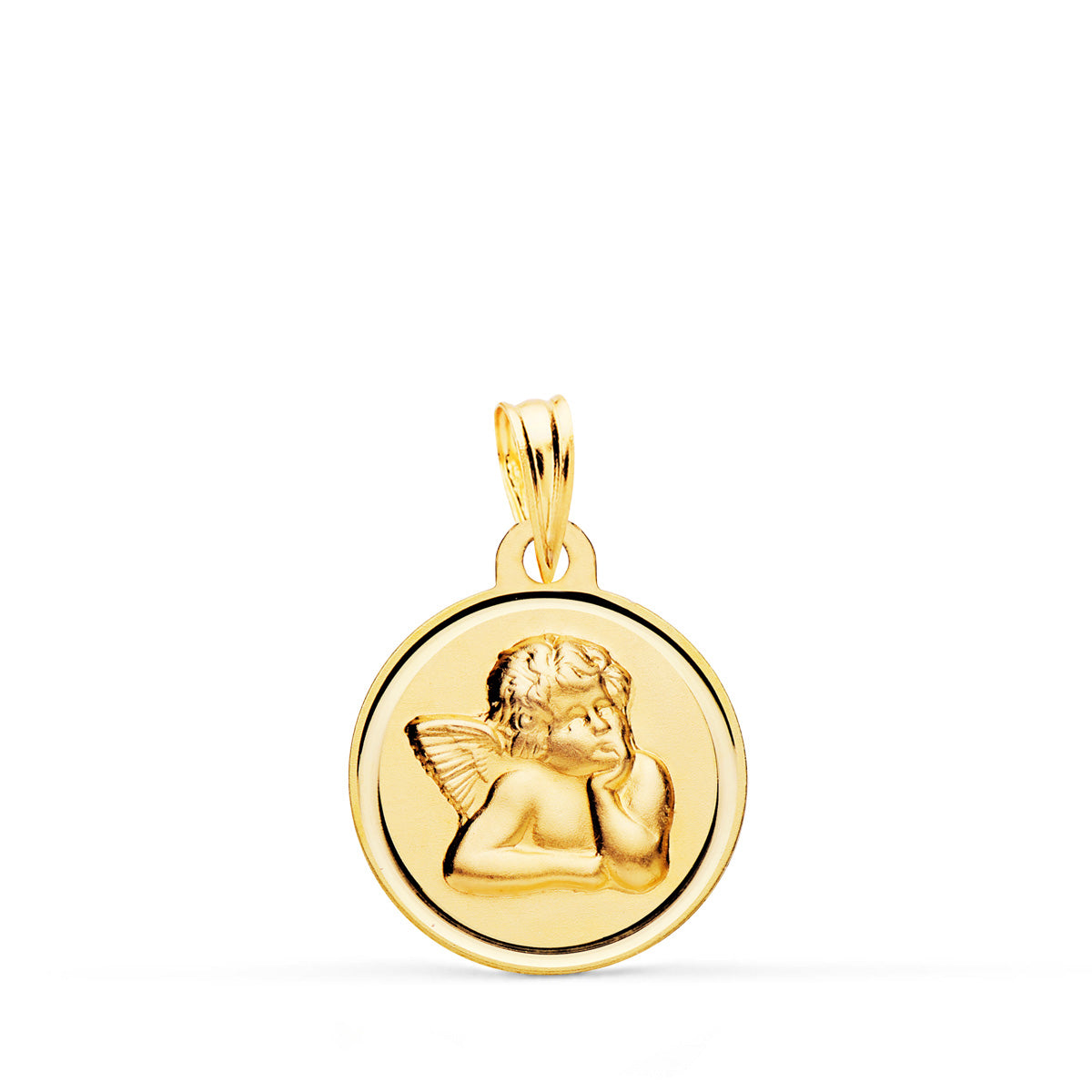 Medalla Redonda Angelito Burlon Bisel 16 mm de oro amarillo 18K