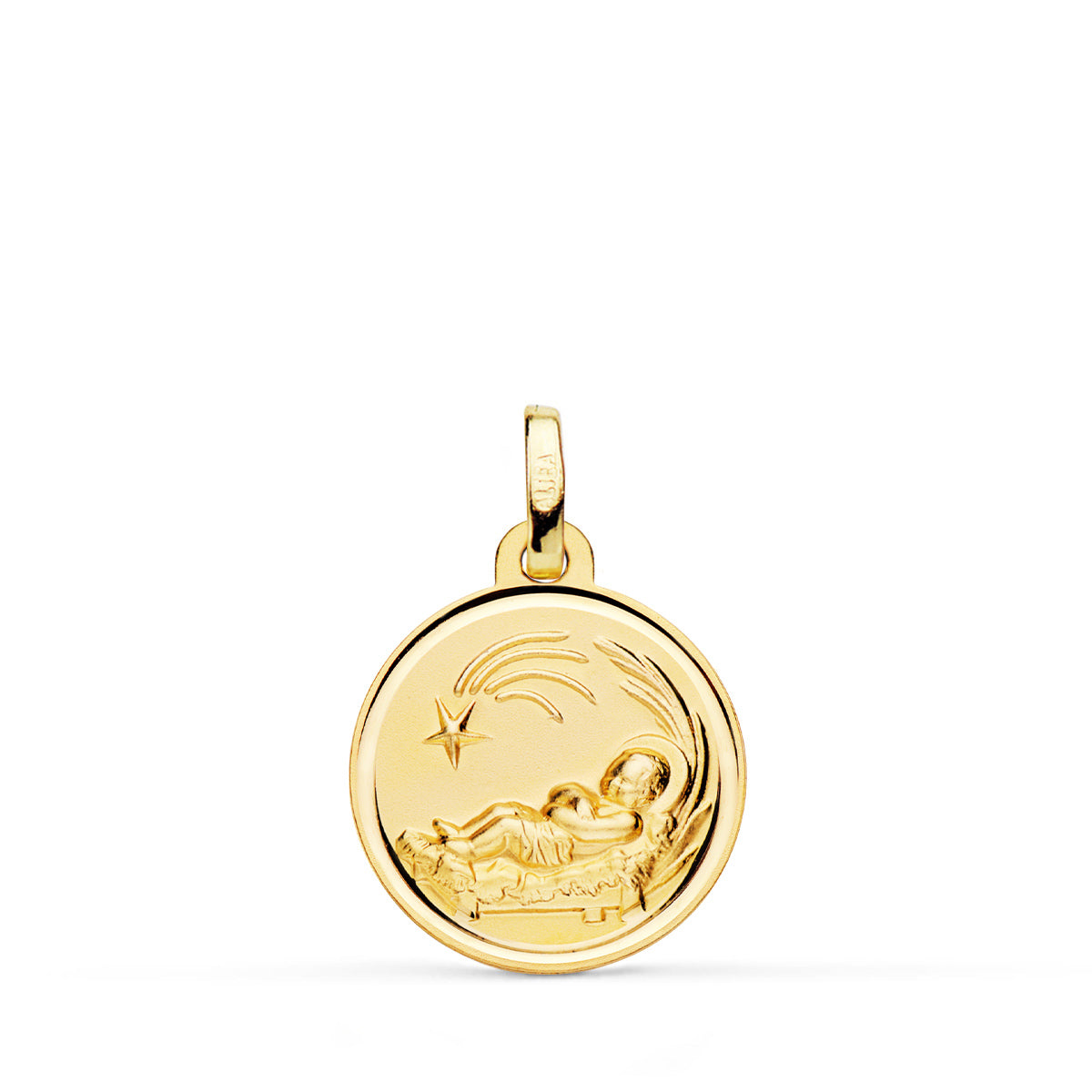 Medalla Niño del Pesebre Bisel 16 mm de oro amarillo 18K
