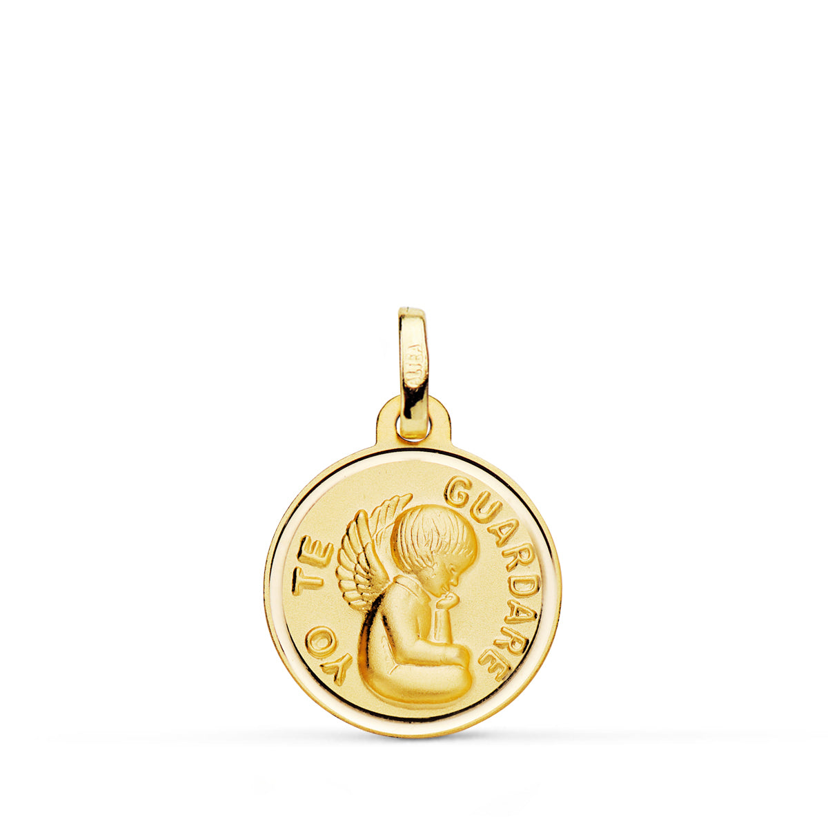 Medalla Angel " Yo Te Guardare " Bisel 16 mm de oro amarillo 18K