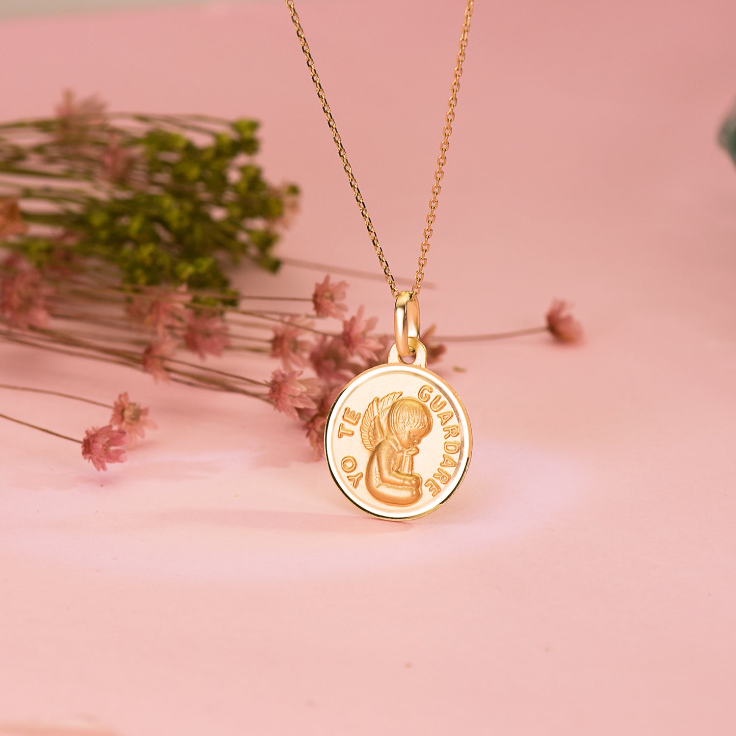 18K MEDALLA ORO AMARILLO ANGEL " YO TE GUARDARE " BISEL 16 MM