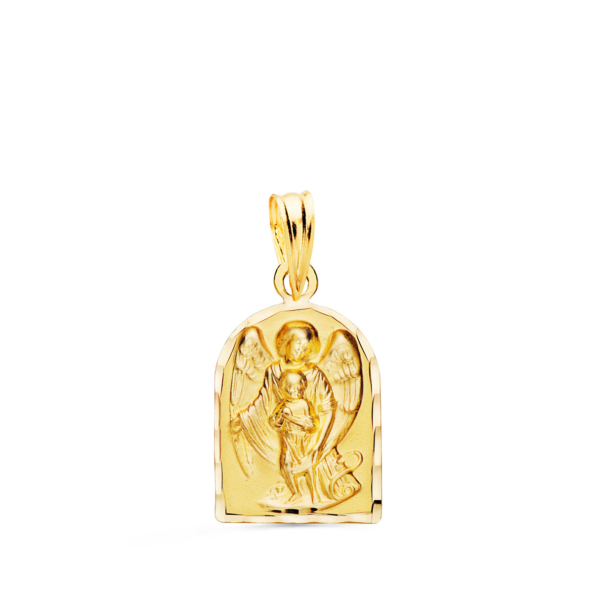 Medalla Capilla Angel de la Guarda Borde Tallado 18 x 11 mm de oro amarillo 18K