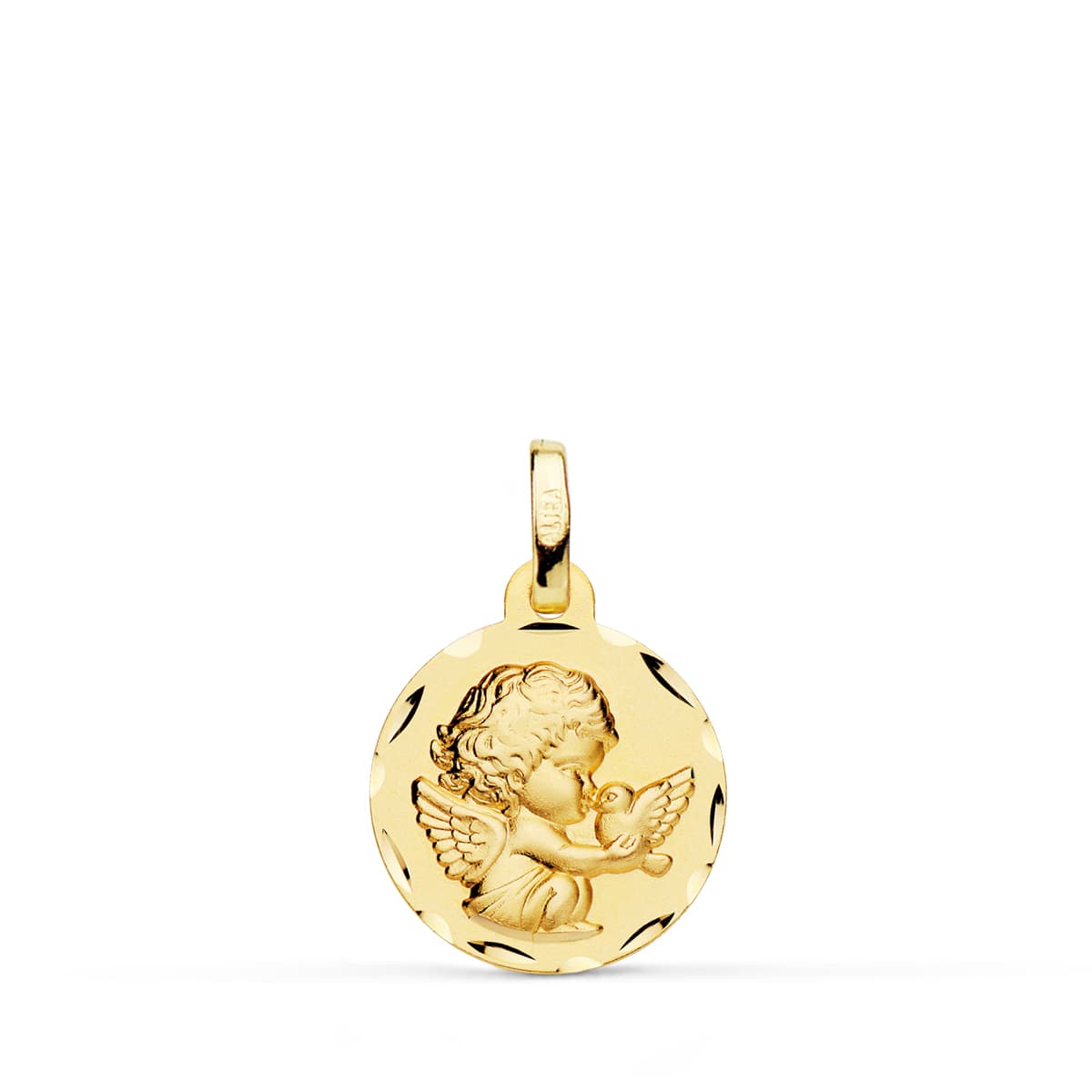 18K MEDALLA ORO AMARILLO ANGELITO BURLON Y PALOMA 14 MM
