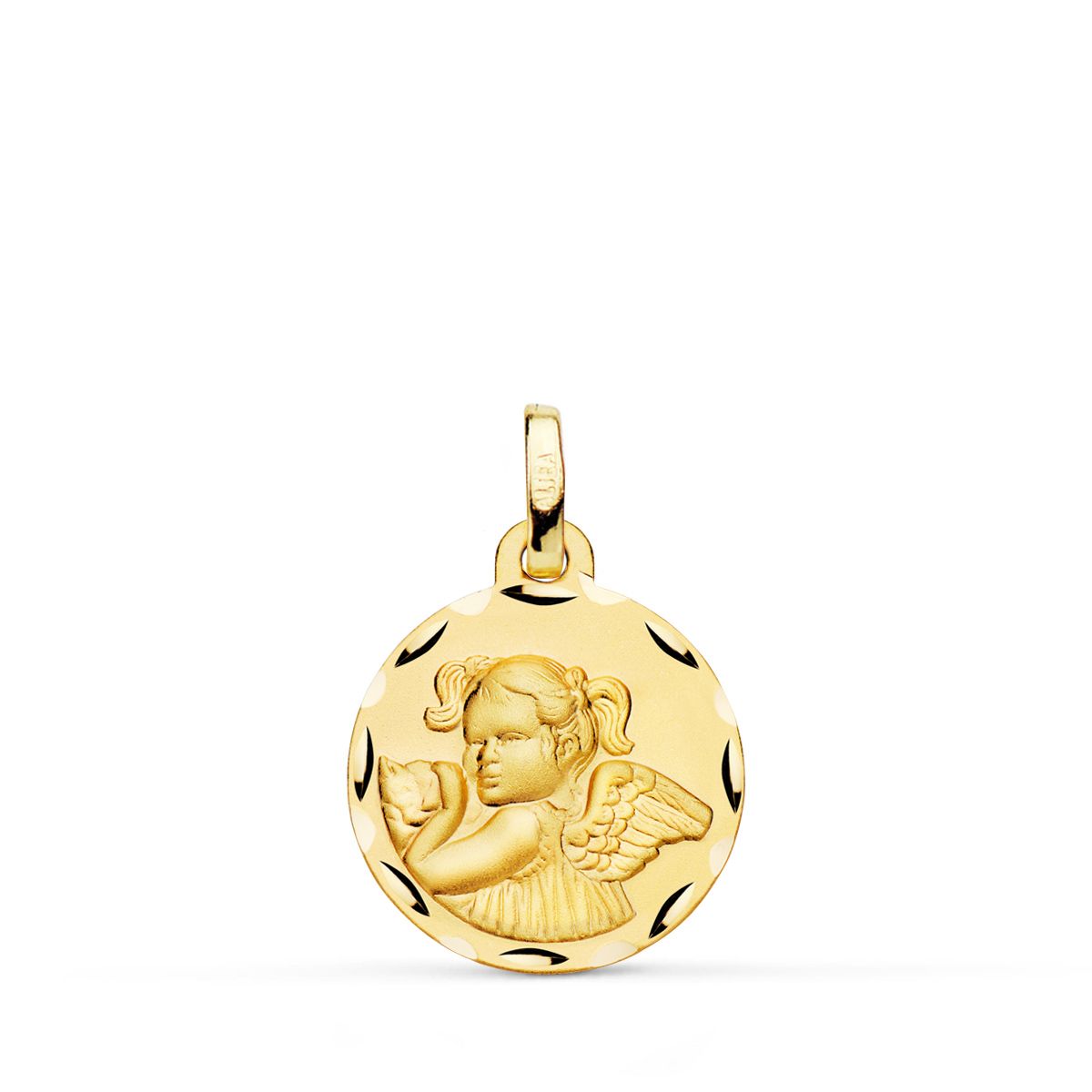 Medalla Angel Niña Revoltosa Tallada 16 mm de oro amarillo 18K