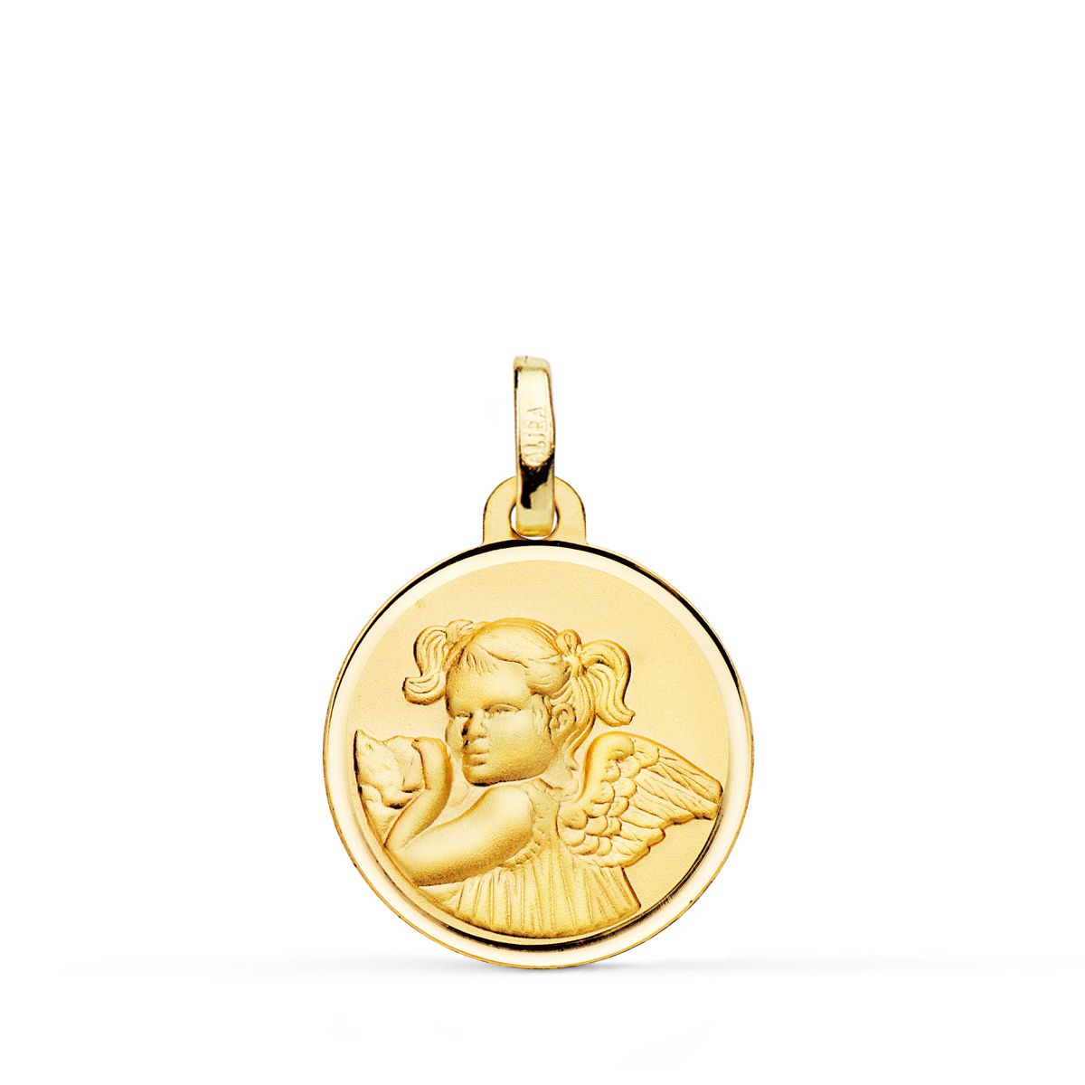 Medalla Angel Niña Revoltosa Bisel 18 mm de oro amarillo 18K