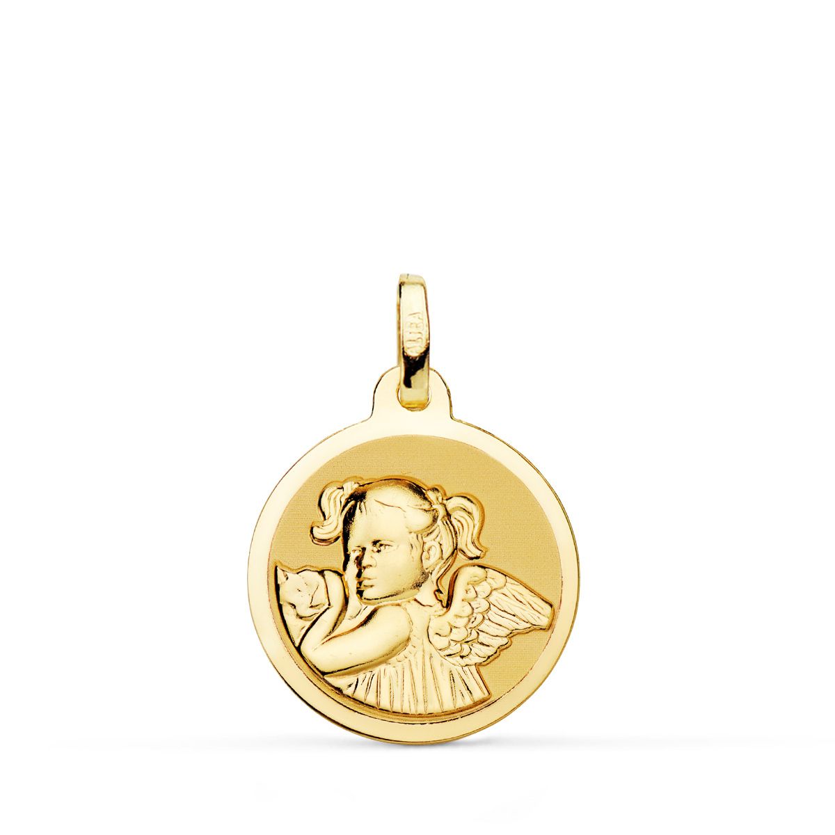 Medalla Angel Niña Revoltosa Brillo 18 mm de oro amarillo 18K