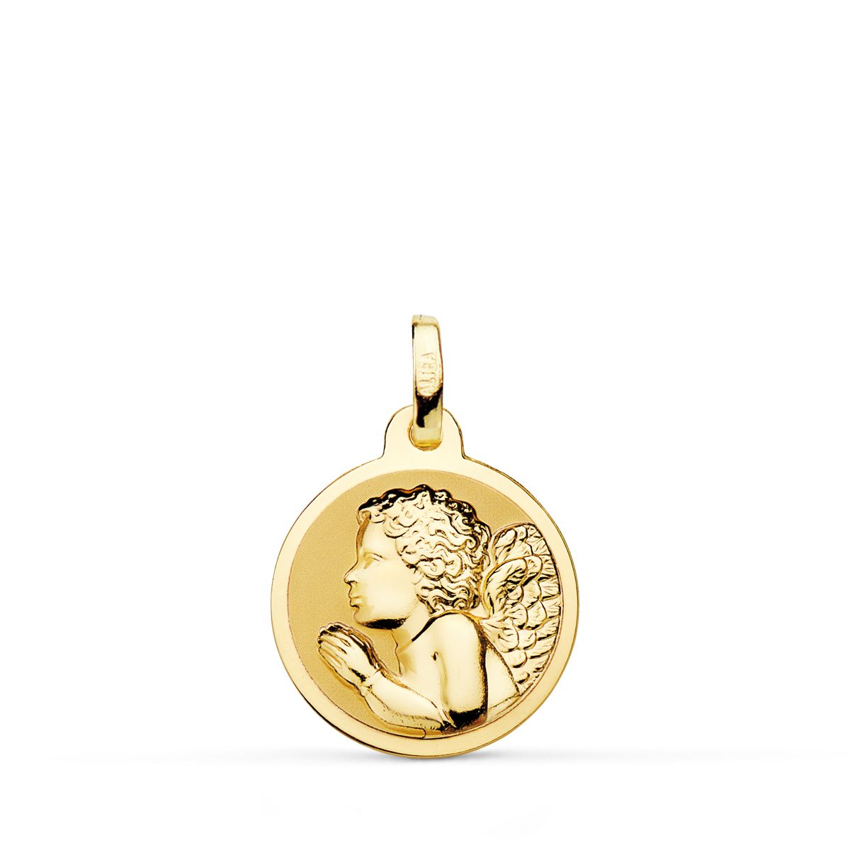 Medalla " Angel Niño Piadoso " Rezando Brillo 16 mm de oro amarillo 18K