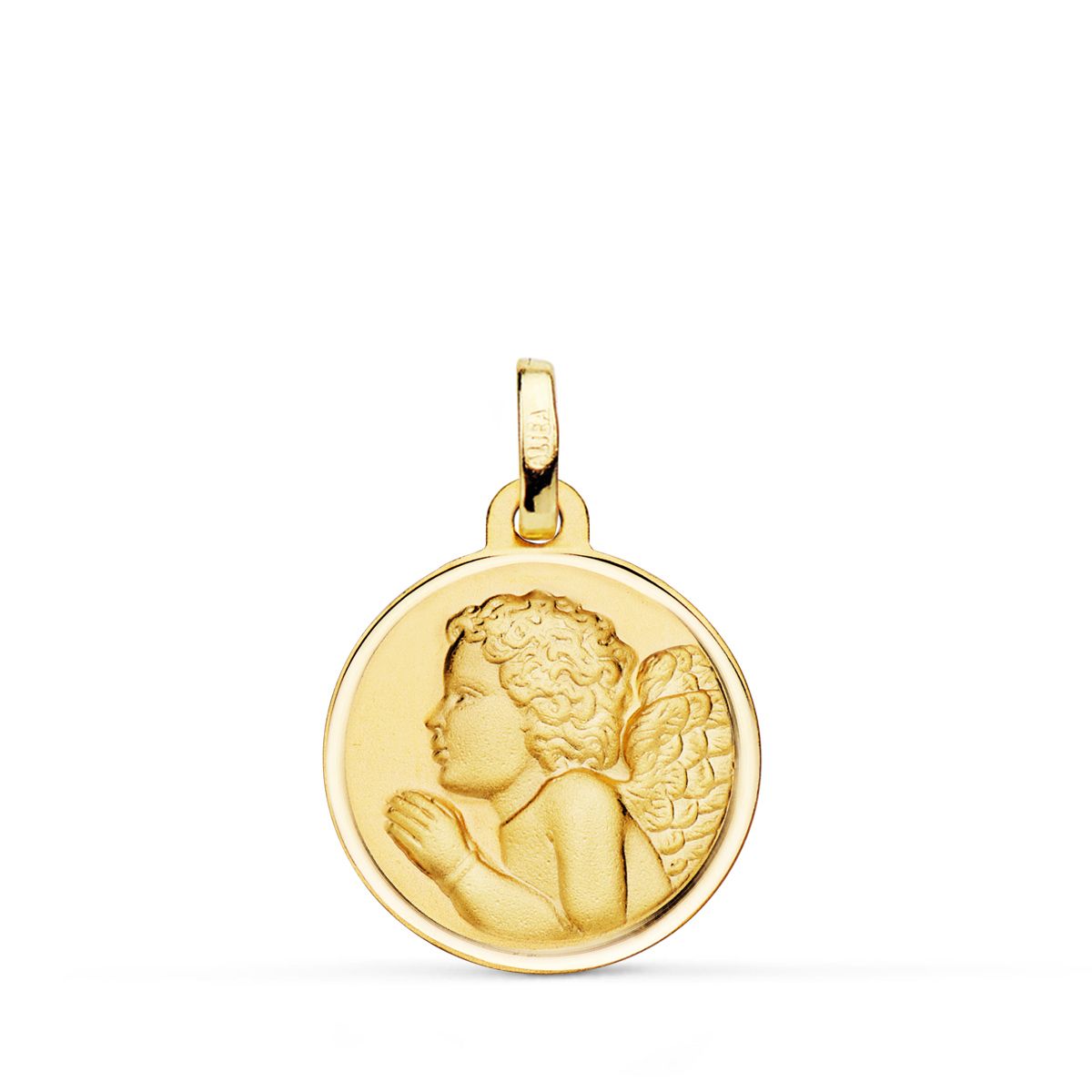 Medalla Angel Niño Piadoso Rezando Bisel 18 mm de oro amarillo 18K