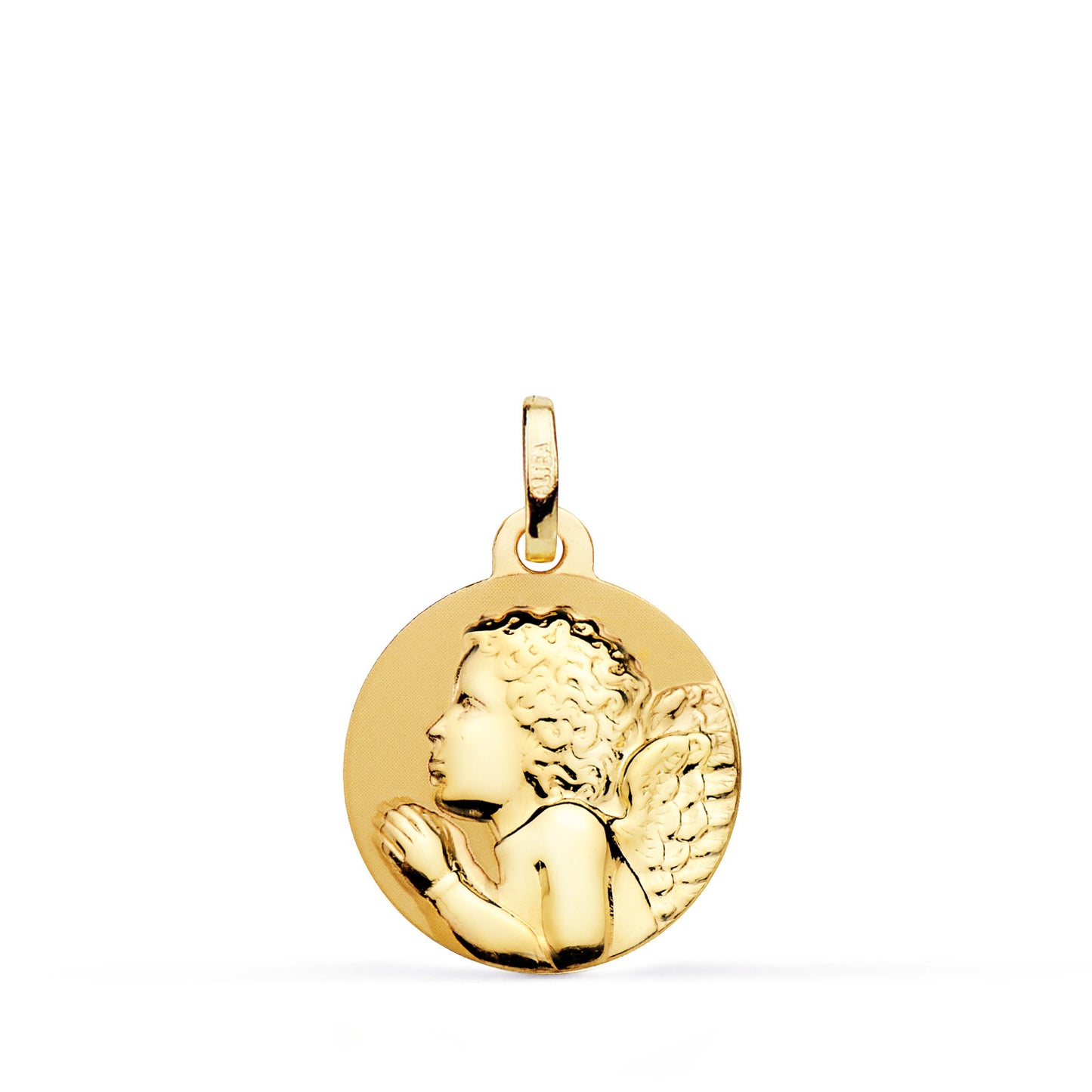 Medalla Angel Niño Piadoso Rezando Brillo 16 mm de oro amarillo 18K