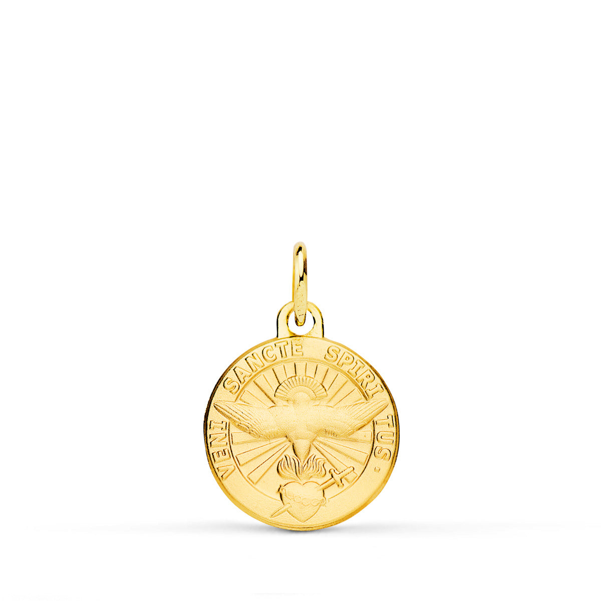 Medalla Espiritu Santo Latin Matizadda 14 mm de oro amarillo 18K