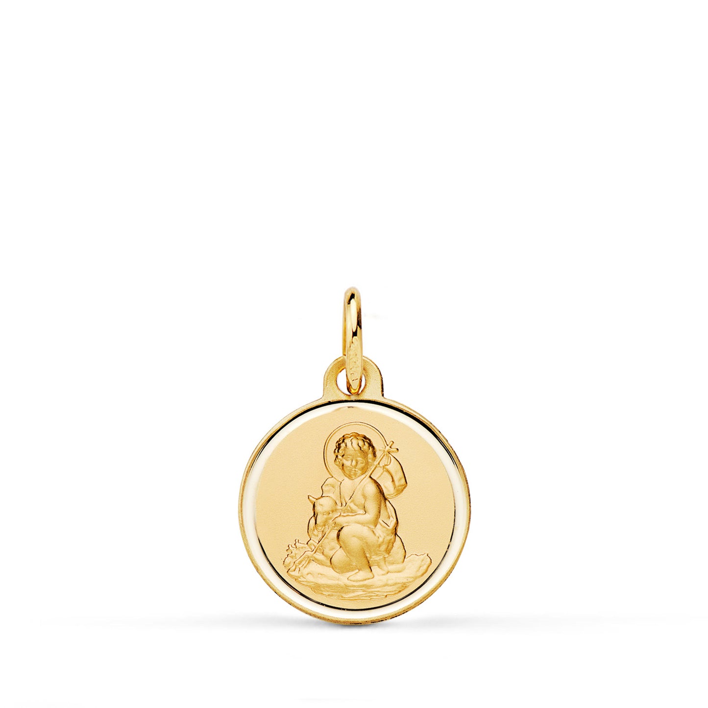 18K MEDALLA ORO AMARILLO SAN JUAN BAUTISTA MATIZADA BISEL 14 MM