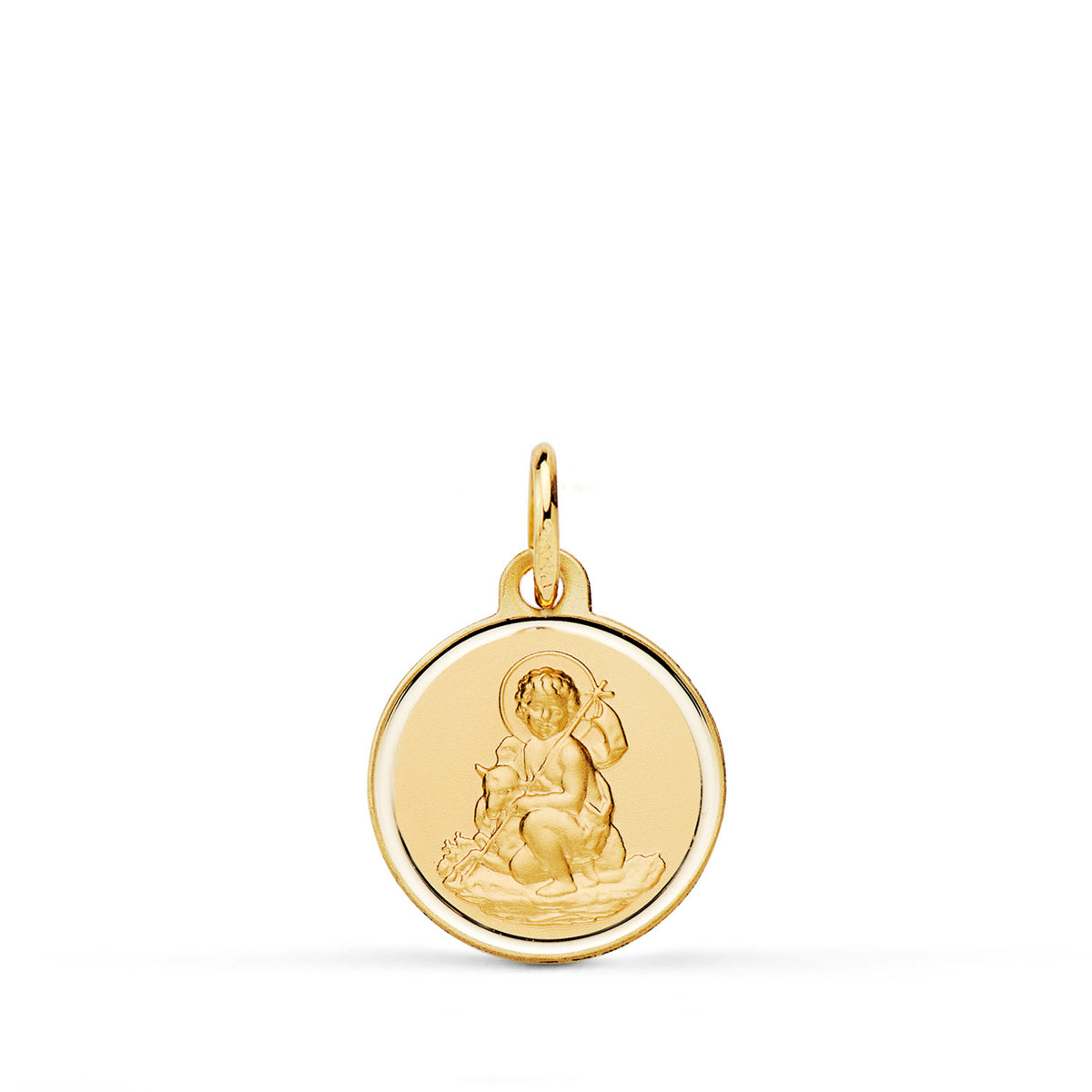 Medalla San Juan Bautista Matizada Bisel 14 mm de oro amarillo 18K