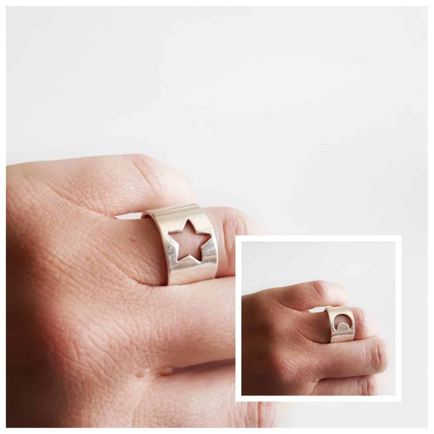 Anillo estrella y luna de plata de ley