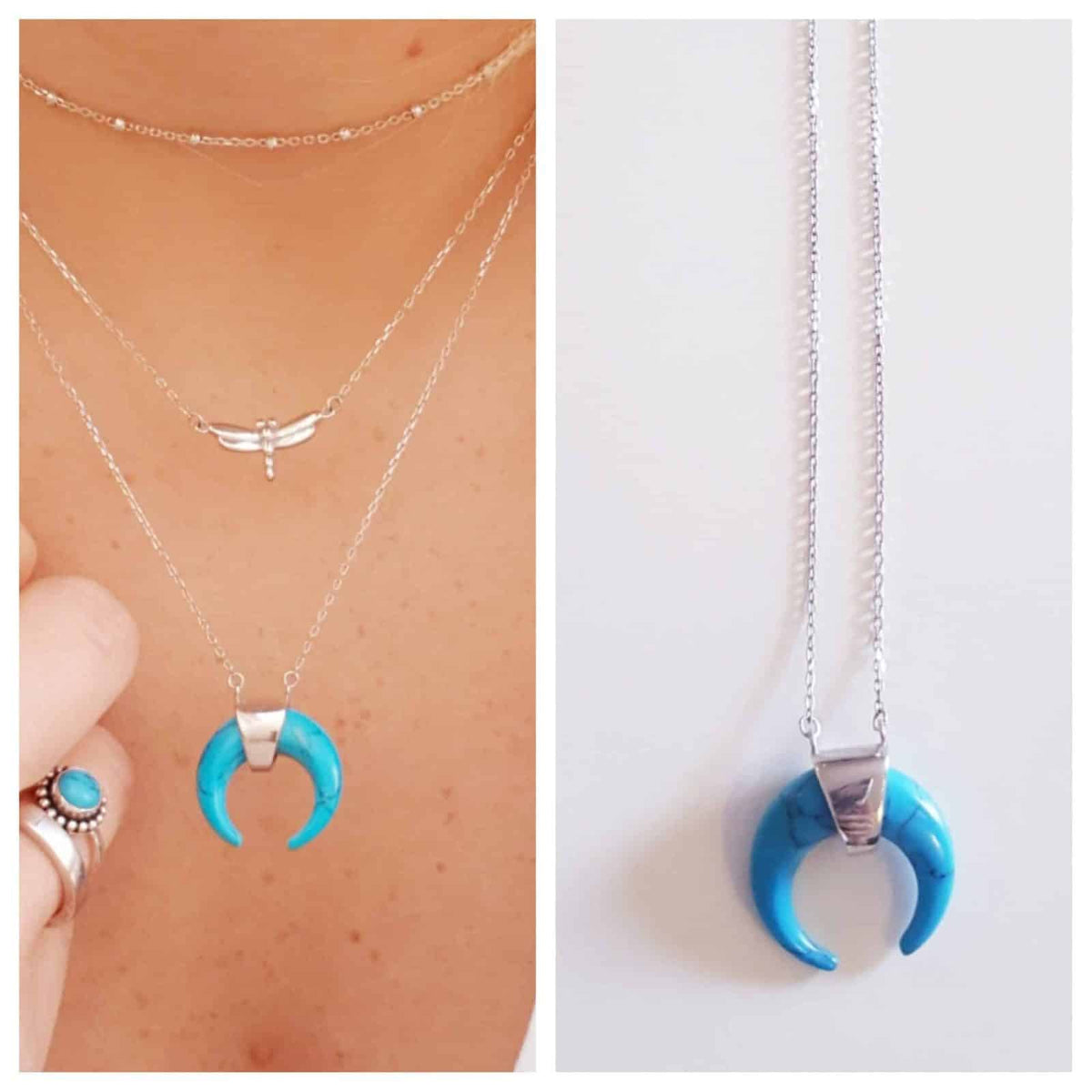 Collar luna creciente turquesa de plata de ley - Joyería Zafir