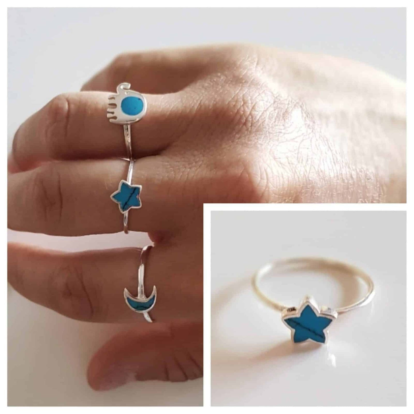 Anillo estrella turquesa de plata de ley