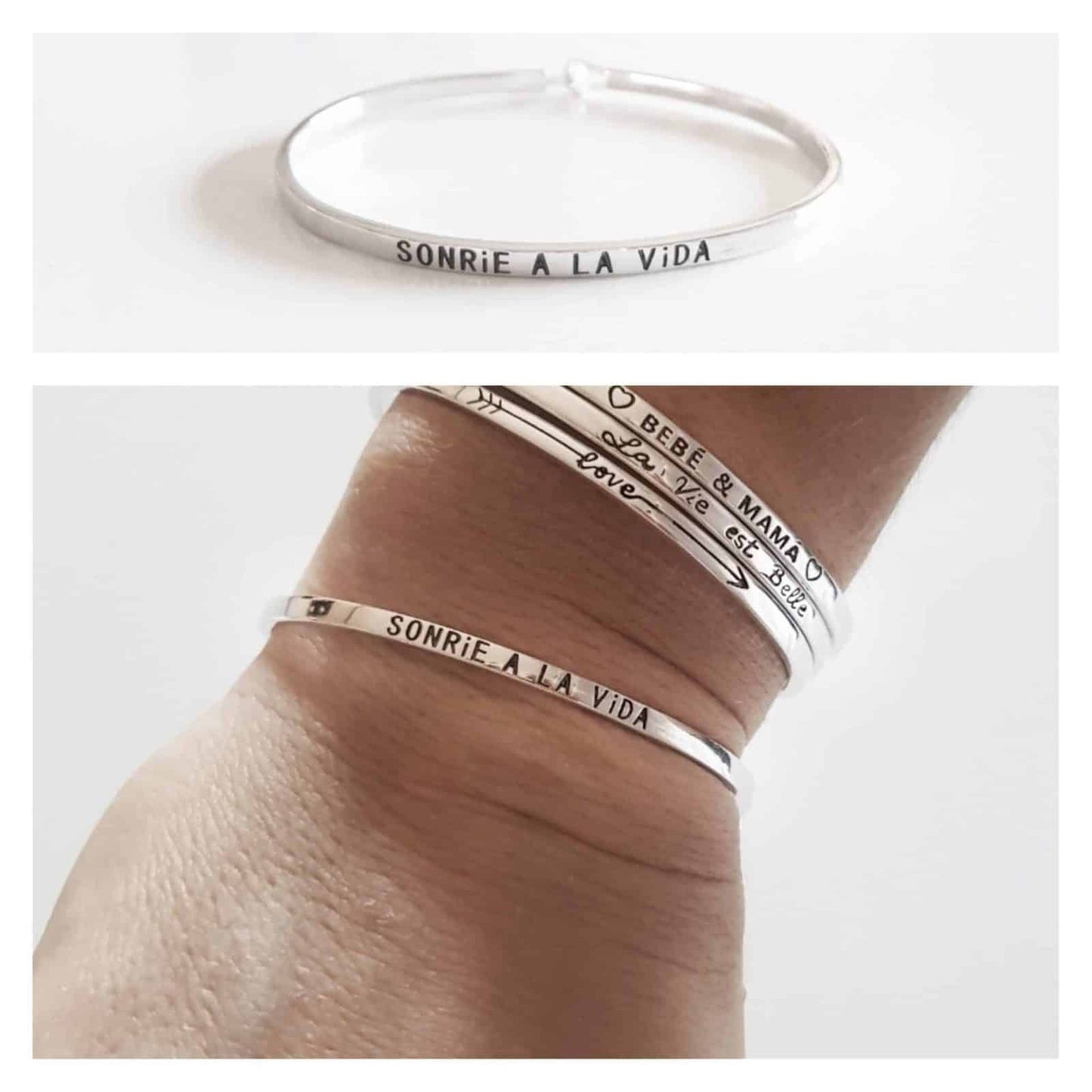 Pulsera sonríe a la vida de plata de ley
